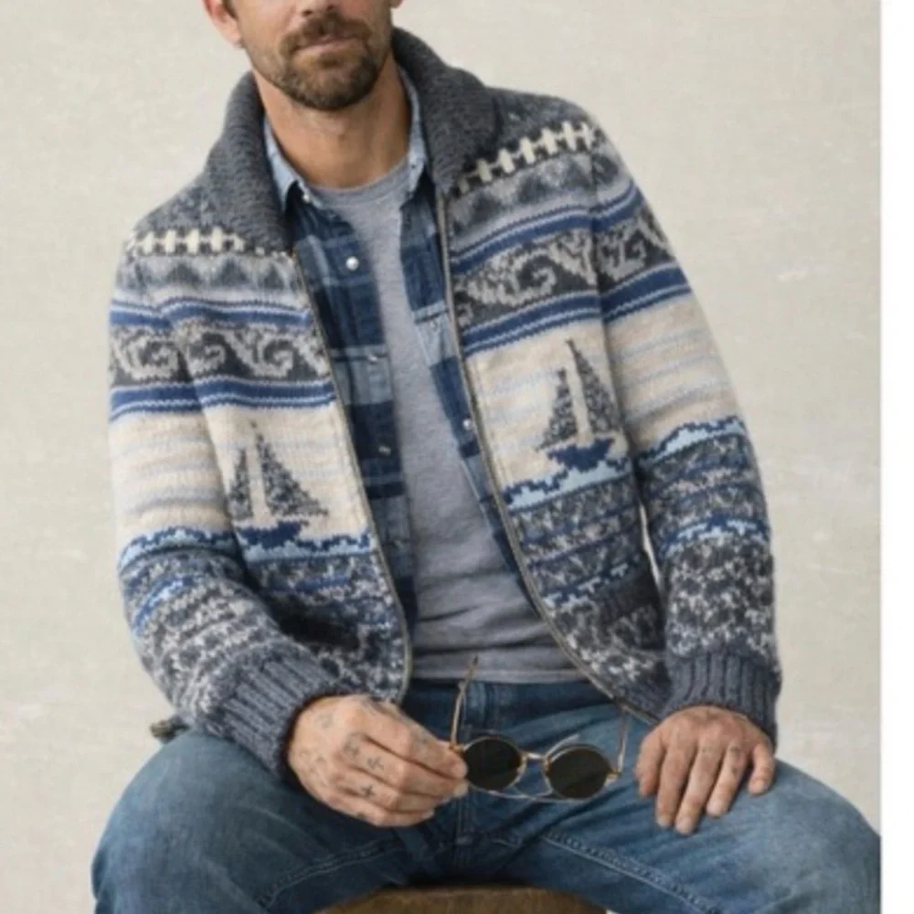 Faherty Sailboat Cowichan Alpca Blend Cardigan, Size Small - Picture 2 of 8